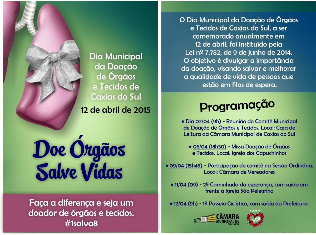 Câmara Municipal de Caxias do Sul promove ações de incentivo à doação de órgãos