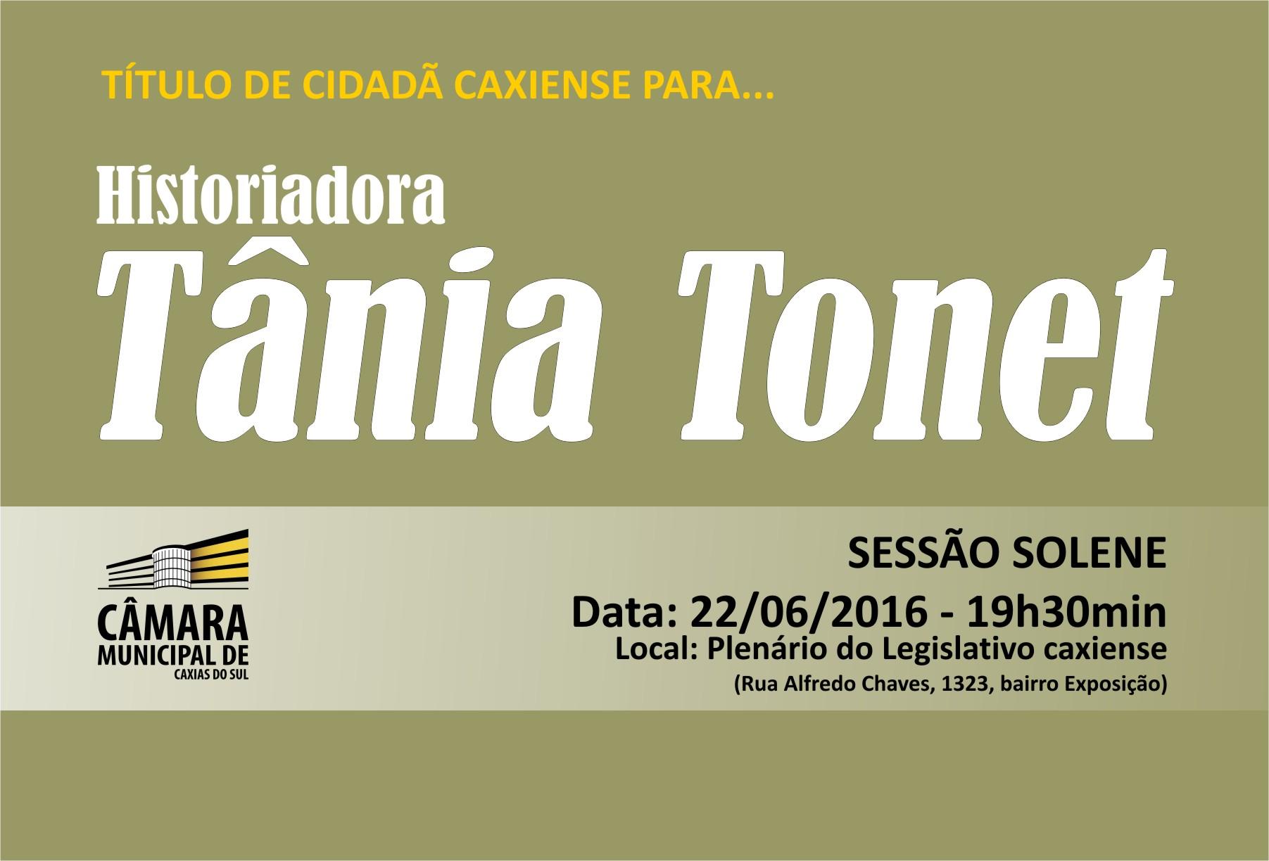 Tânia Tonet será agraciada com o Título de Cidadã Caxiense pelo Parlamento municipal