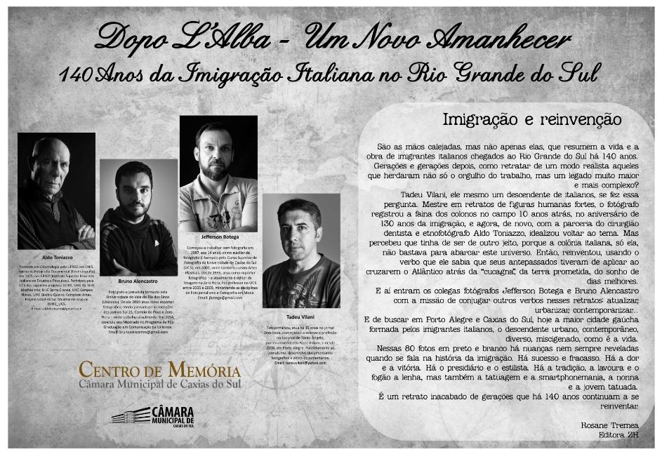 Leia mais sobre Exposição “Dopo L’Alba: Um Novo Amanhecer – 140 anos da Imigração Italiana no RS” abre nesta quarta-feira
