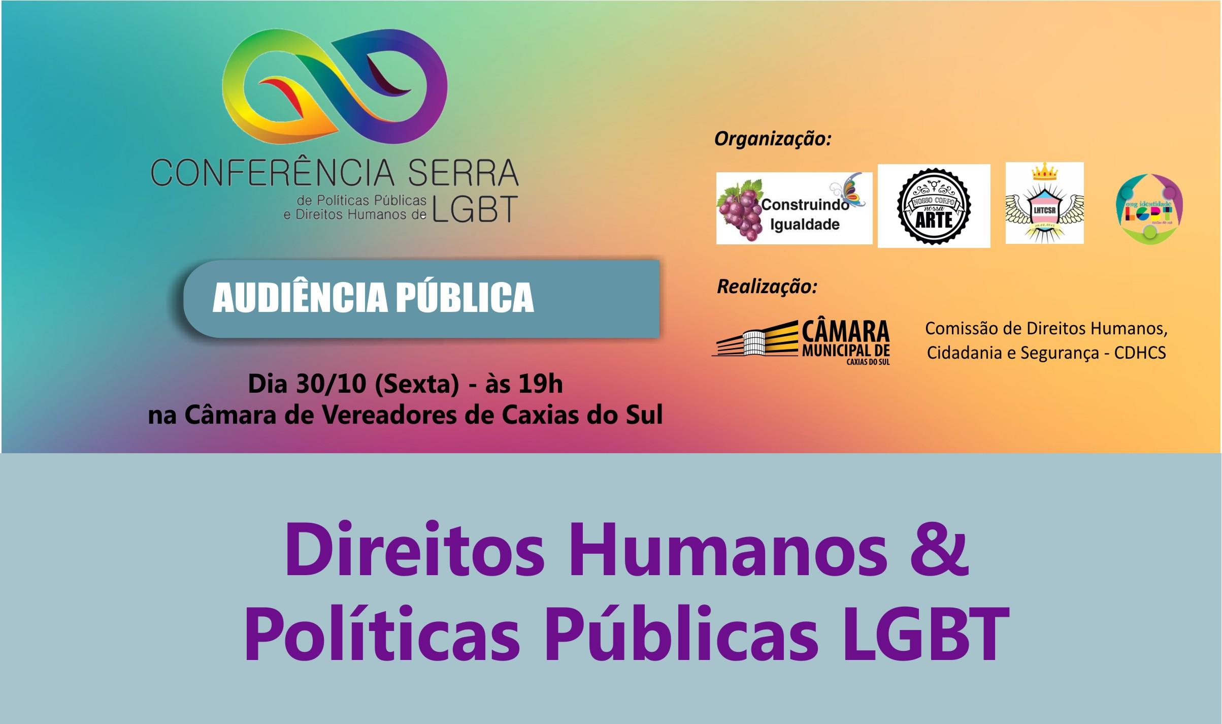 Políticas públicas LGBT serão discutidas em audiência no Parlamento de Caxias do Sul nesta sexta-feira