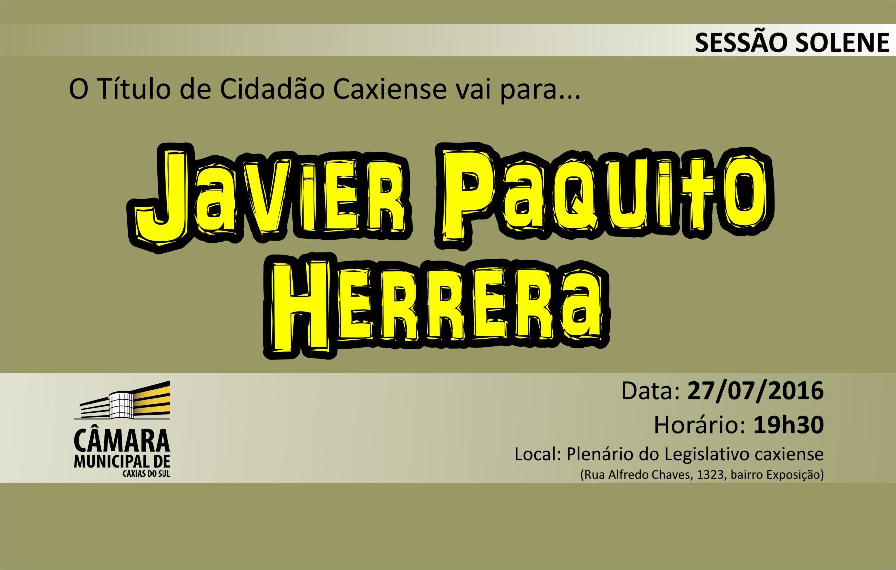 Câmara Municipal agraciará Javier Paquito Herrera com Título de Cidadão Caxiense nesta quarta-feira