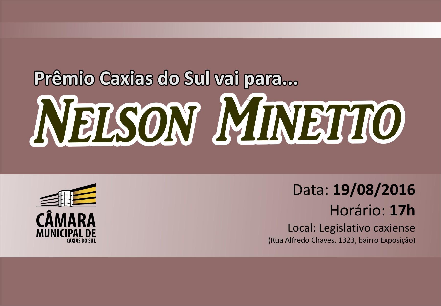 Empresário Nelson Minetto será agraciado com o Prêmio Caxias do Sul nesta sexta-feira