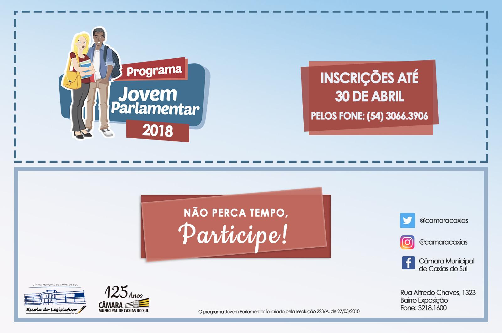 Leia mais sobre Prorrogado o prazo de inscrições para o Programa Jovem Parlamentar 2018 