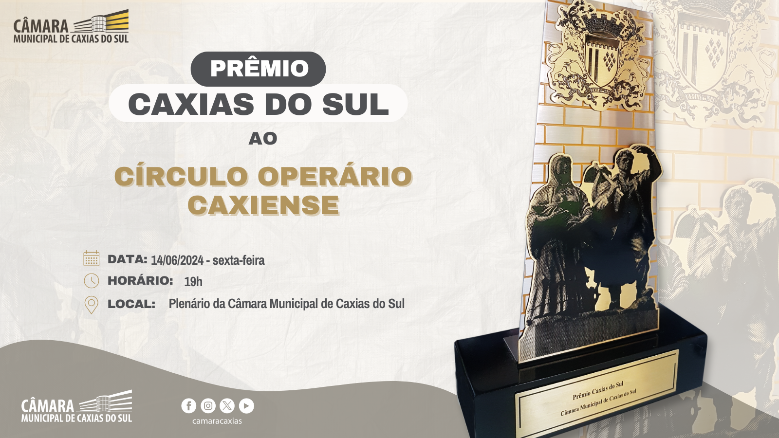 Círculo Operário Caxiense receberá Prêmio Caxias do Sul nesta sexta-feira