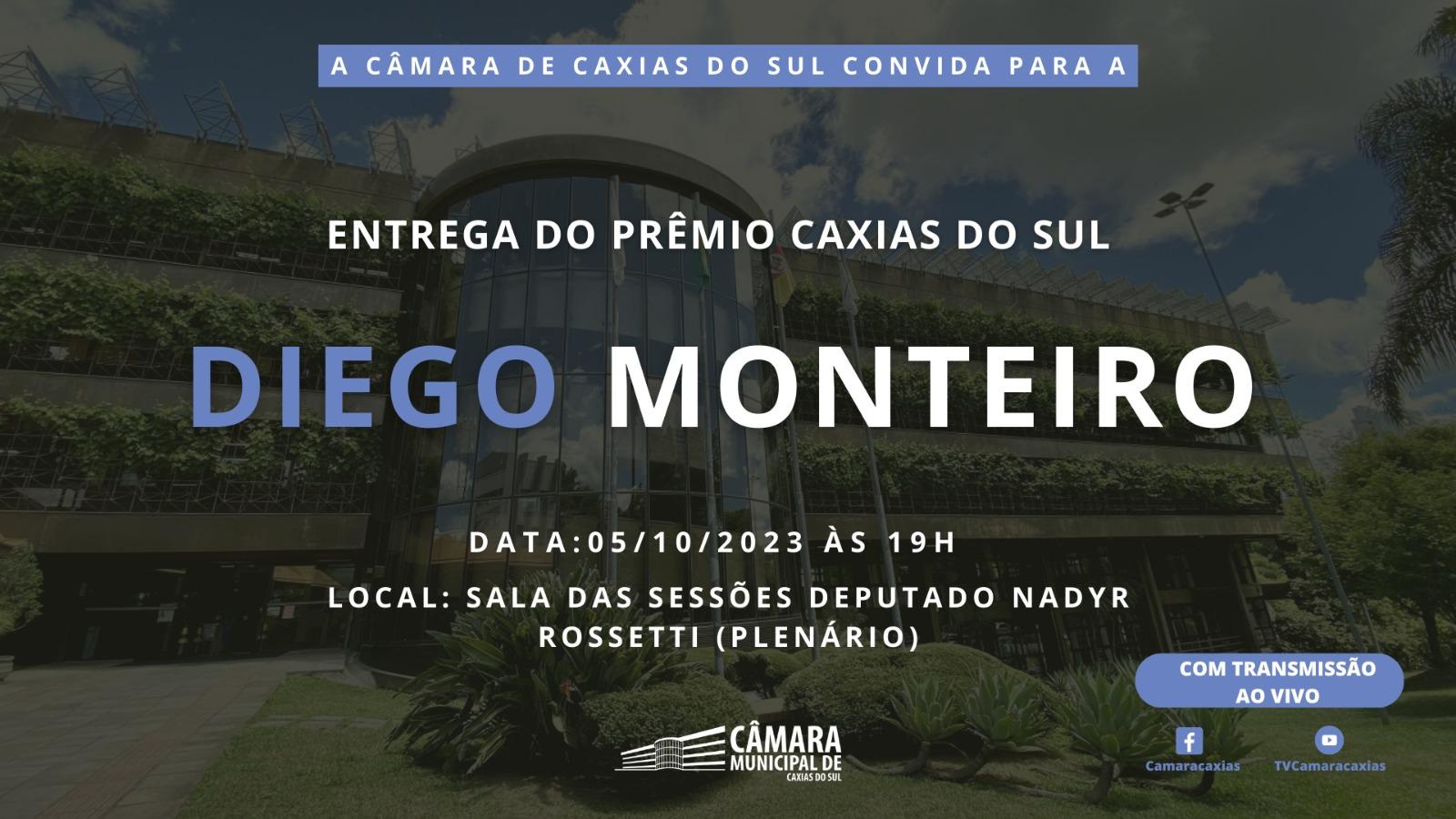 Diego Monteiro vai ser agraciado com Prêmio Caxias pela Câmara