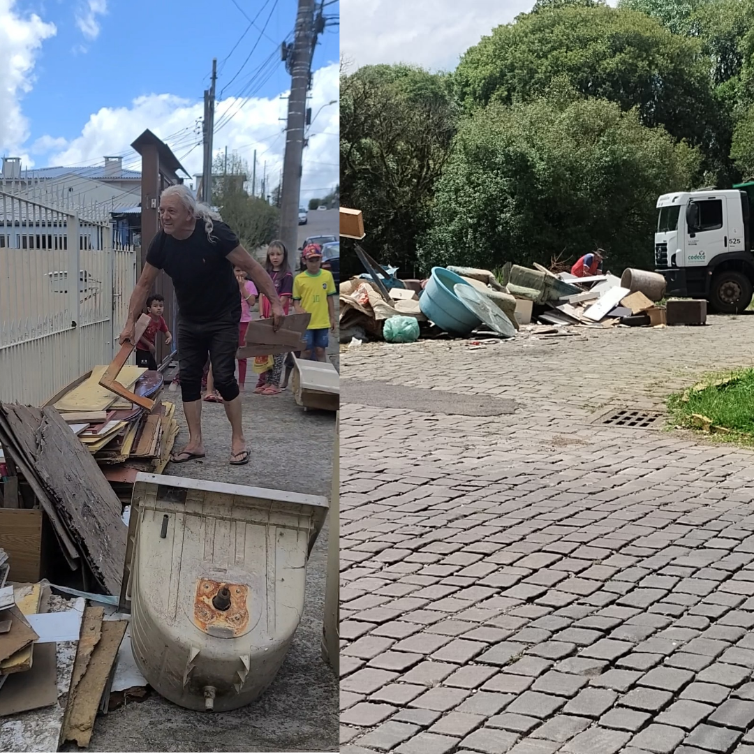 Vereador Xuxa ajuda no recolhimento de resíduos no Bairro Serrano durante o Primeiro Bota-Fora de 2024