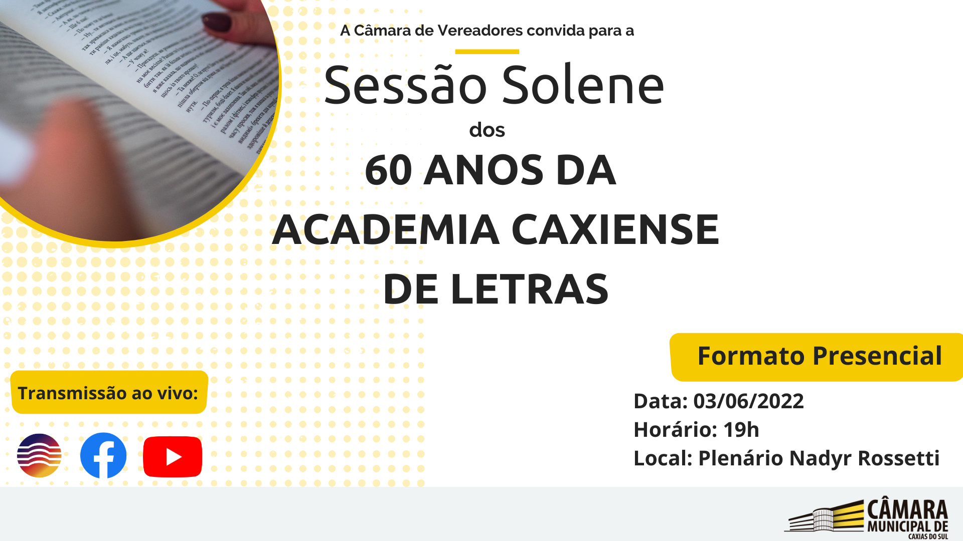 Legislativo irá comemorar os 60 anos da Academia Caxiense de Letras nesta sexta-feira