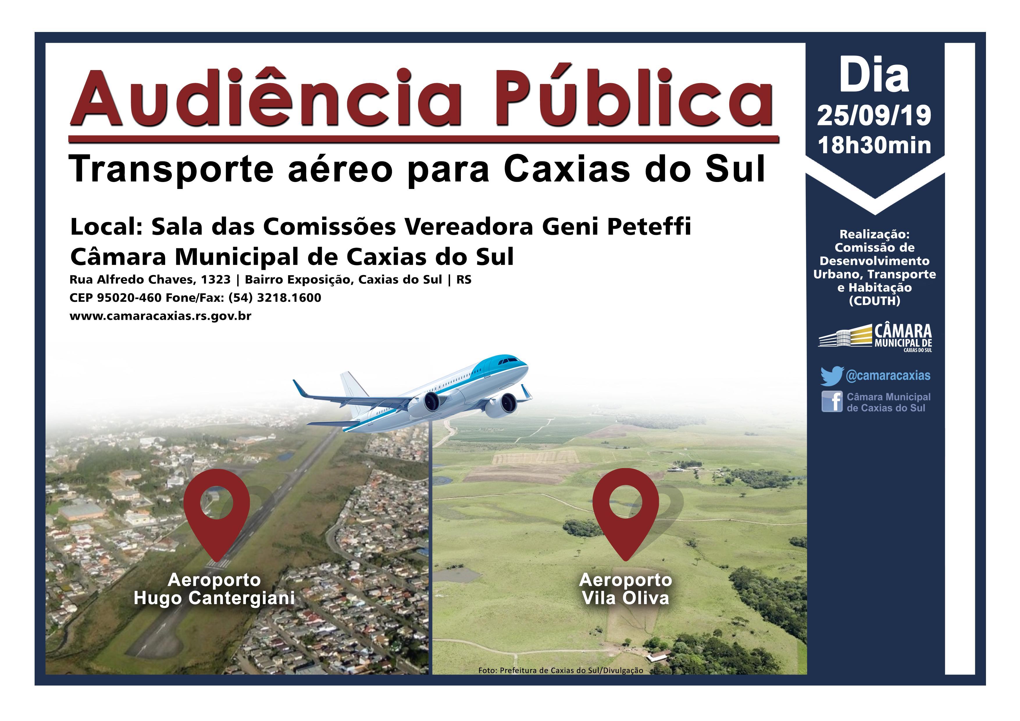 Câmara promoverá audiência pública sobre o transporte aéreo em Caxias do Sul