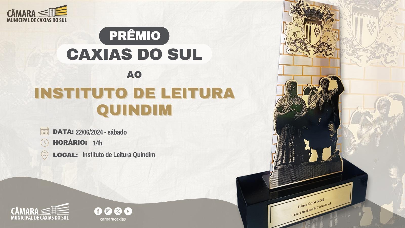 Instituto de Leitura Quindim receberá o Prêmio Caxias do Sul neste sábado
