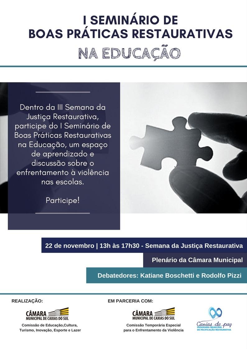 Seminário de Boas Práticas Restaurativas na Educação é nesta quarta-feira no Legislativo