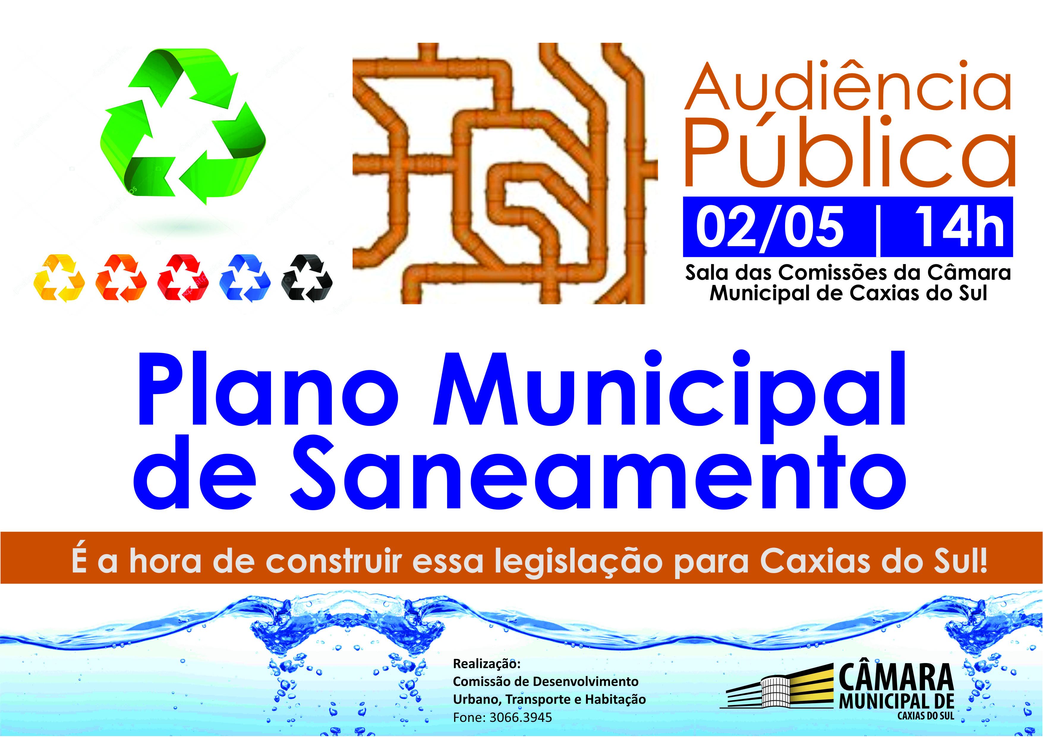 Audiência pública desta quarta-feira discutirá o Plano Municipal de Saneamento