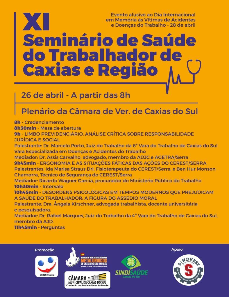 Leia mais sobre XI Seminário de Saúde do Trabalhador acontece sexta-feira no Legislativo caxiense