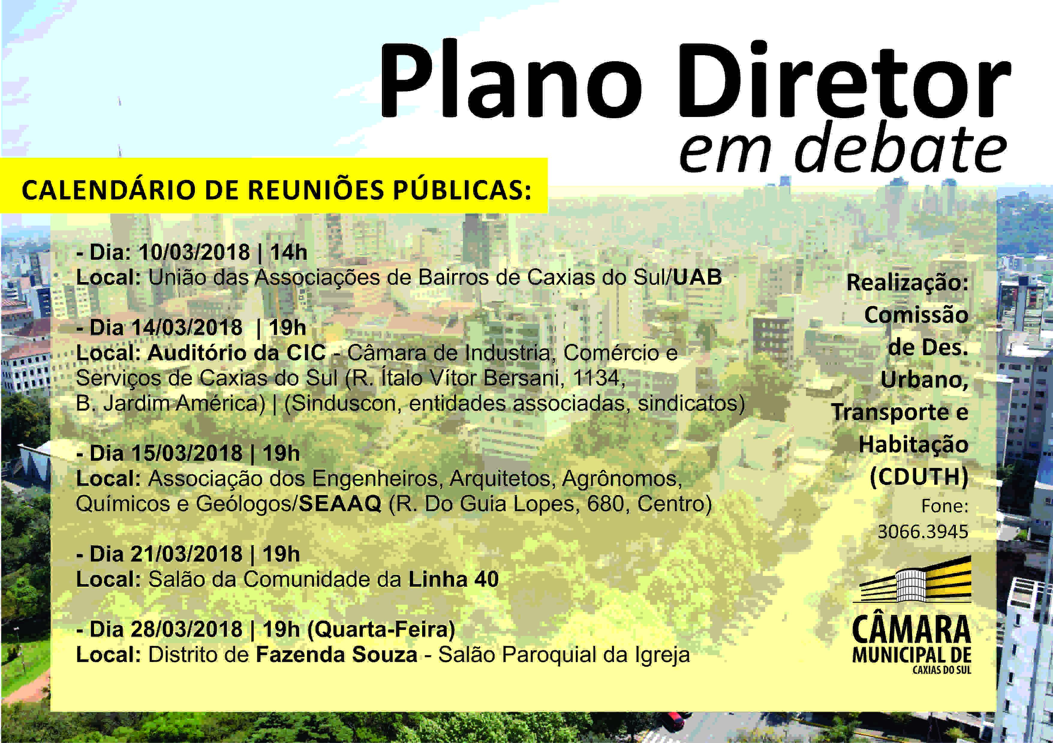 Comissão de Desenvolvimento Urbano divulga reuniões sobre o Plano Diretor