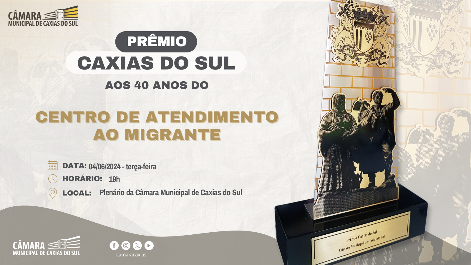 Câmara Municipal de Caxias do Sul celebrará os 40 anos do Centro de Atendimento ao Migrante