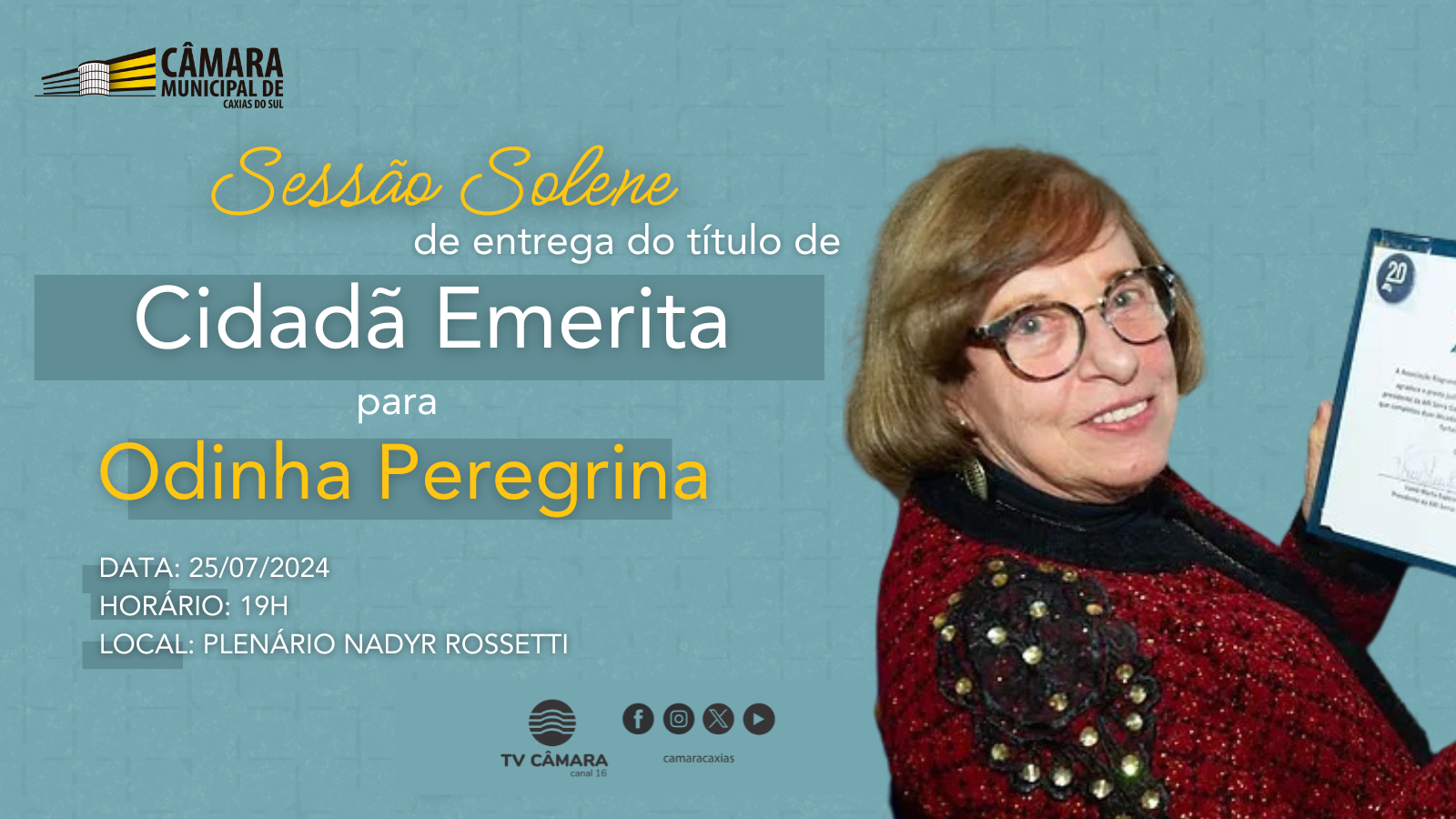 Legislativo caxiense concede título de Cidadã Emérita para Odinha Peregrina