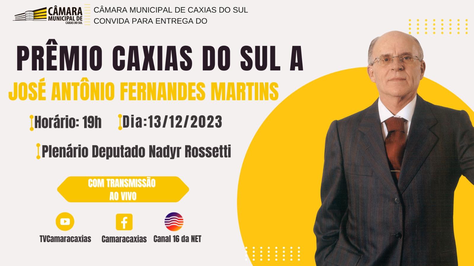 José Antônio Martins será agraciado com o Prêmio Caxias nesta quarta-feira