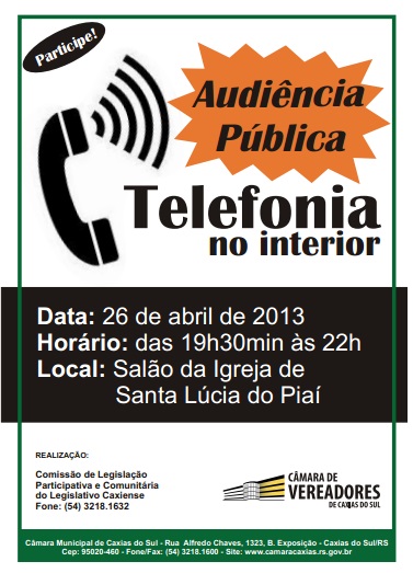 Telefonia do Interior será debatida em Santa Lúcia do Piaí