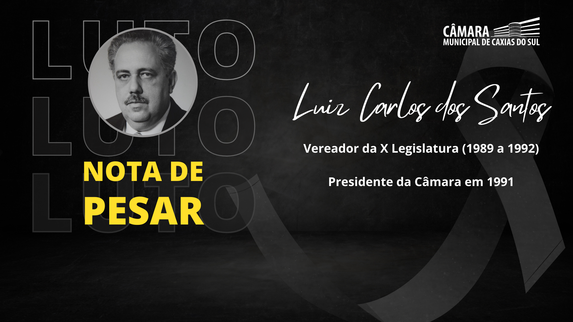 Câmara Municipal lamenta falecimento de Luiz Carlos dos Santos, ex-vereador e ex-presidente da Casa
