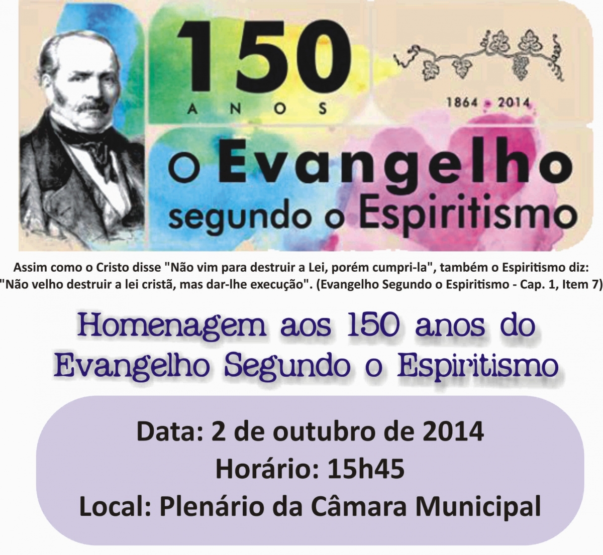 Câmara presta homenagem aos 150 anos de publicação do Evangelho Segundo o Espiritismo